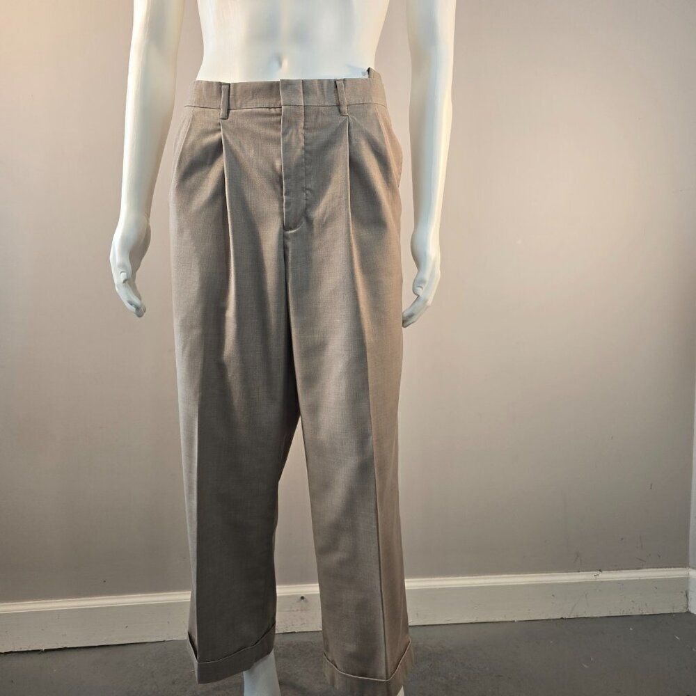 Haggar Dress Pants Mens 38 x 27 Beige Classic Fit Pleated Front Cuffed Adj Waist